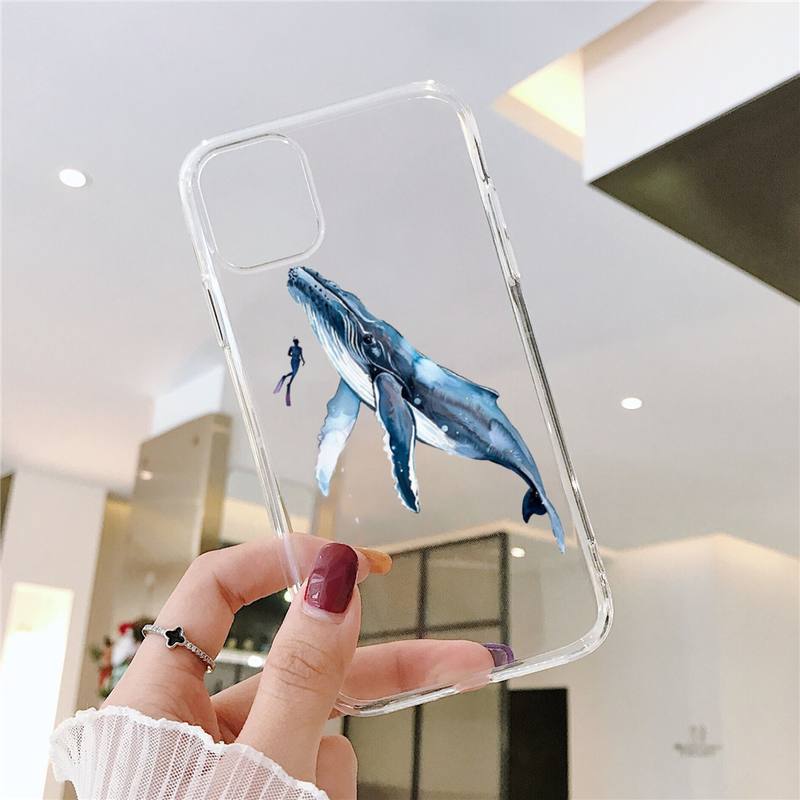 killer whale Phone Case for iPhone 11 12 13 pro XS max mini 6 6s 7 8 plus X XR SE2020 Samsung A 51 50 52 Transparent cover funda iphone 13 pro max case clear