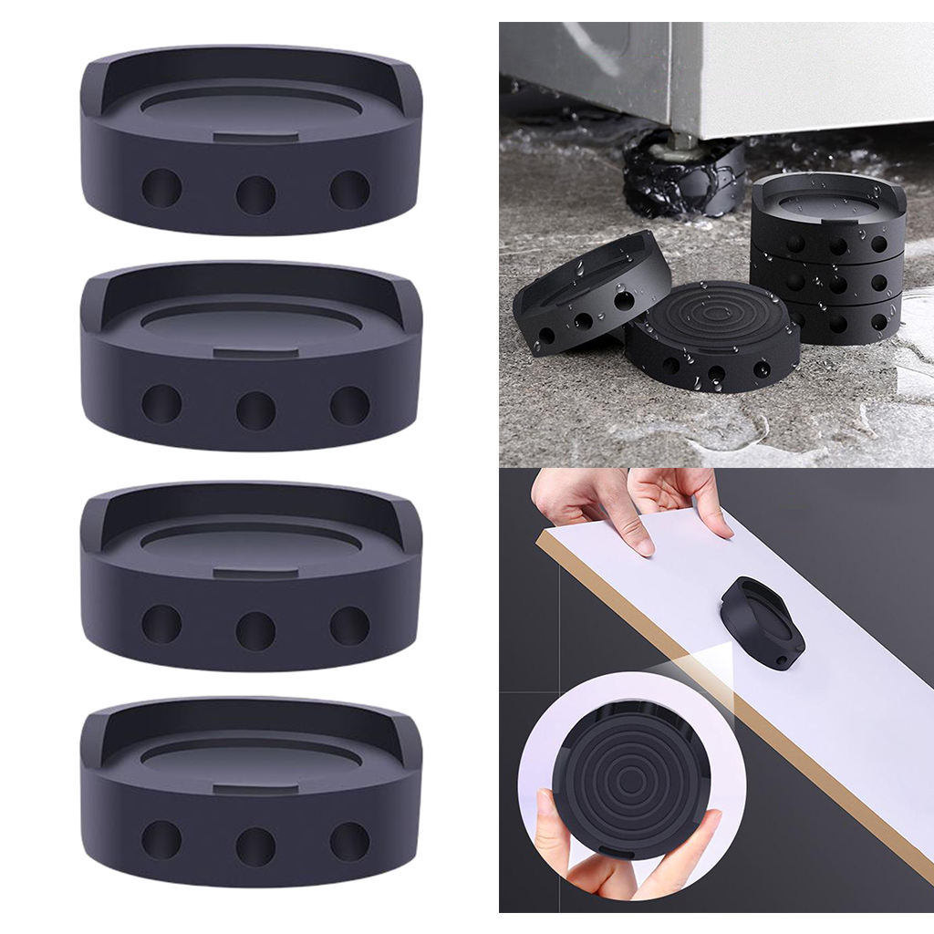 4 Pieces Anti-Walk Silent Feet Anti-Vibration Washer and Dryer Machine Floor Pads (Black)