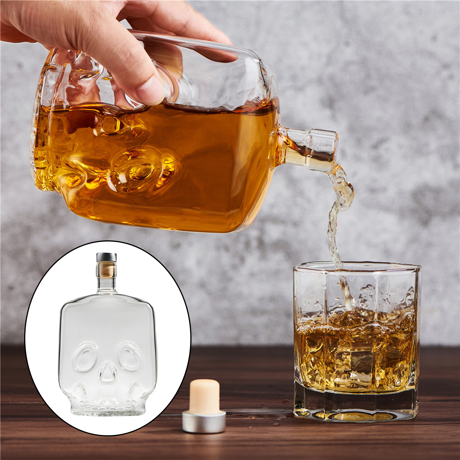 Glass Decanter Clear Skull Liquor Decanter Creative with Stopper Home Office Bar Halloween Party Decor