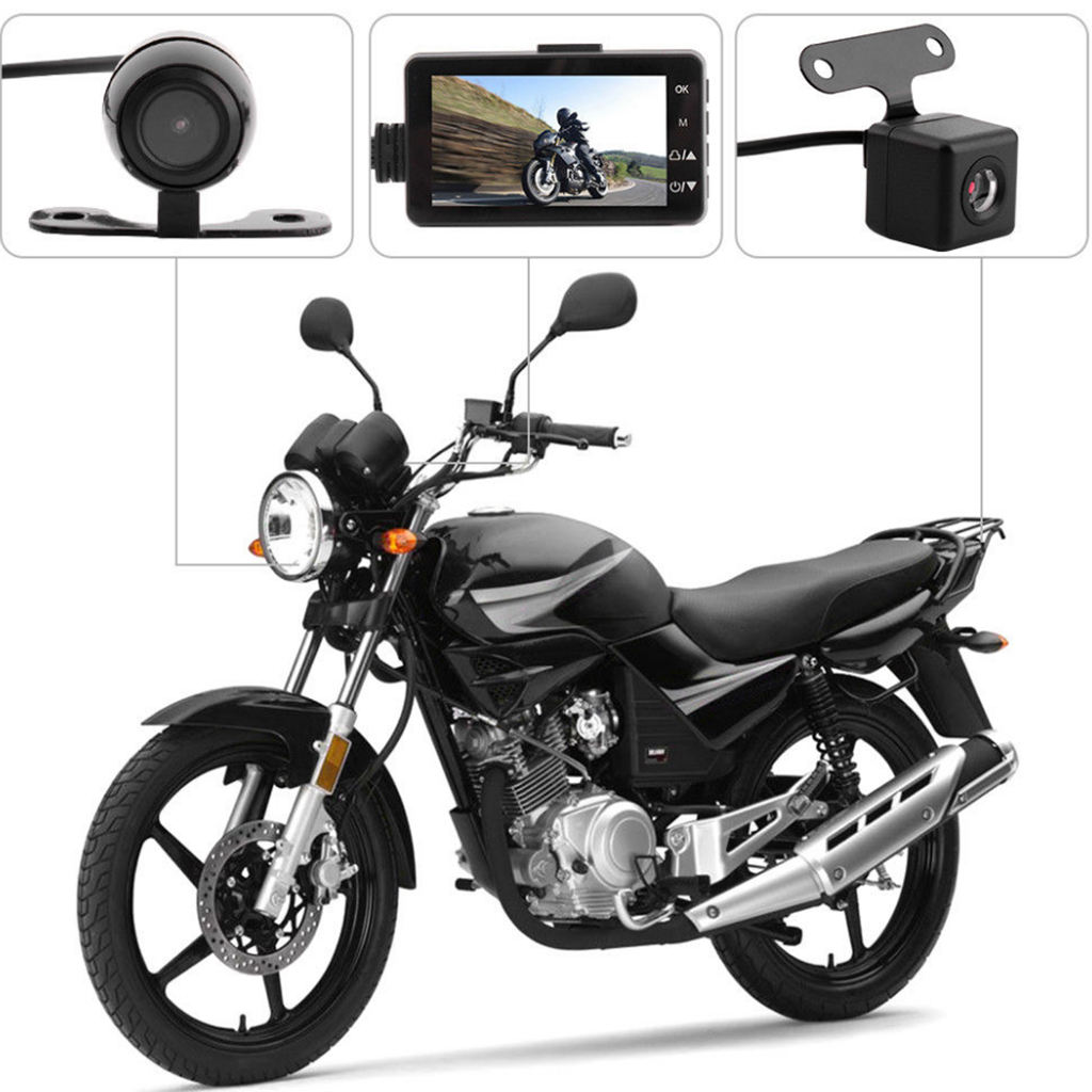 Motorcycle DVR 3`` LCD+140Dual Waterproof Camera Support Video Sync Recording