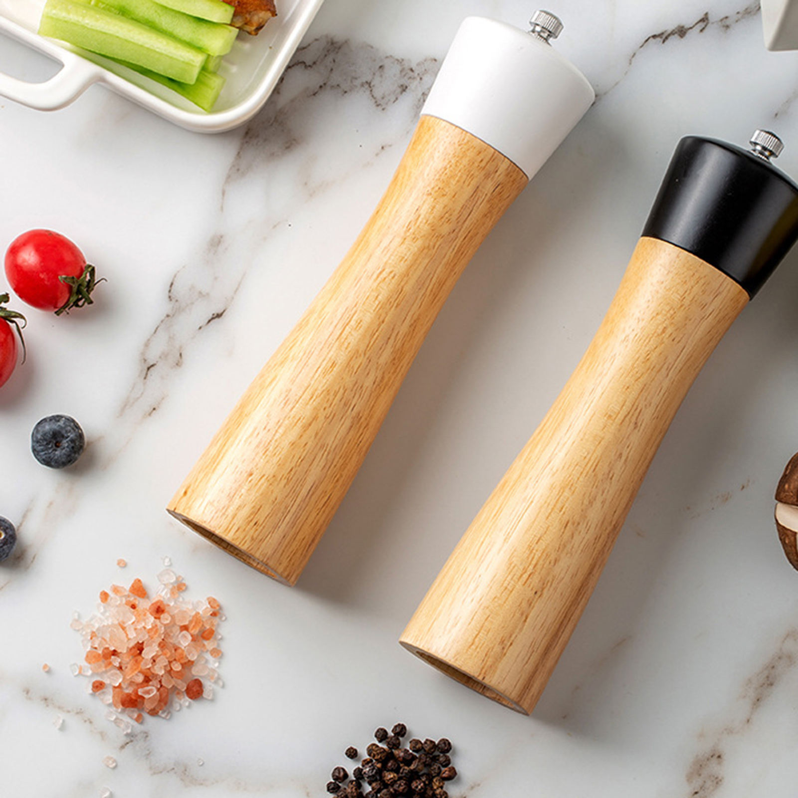 Salt and Pepper Grinder Set Refillable Salt and Pepper Shaker Mill Kit Chili Spice Grinder 8.5 Inch Tall with a Wood Spoon