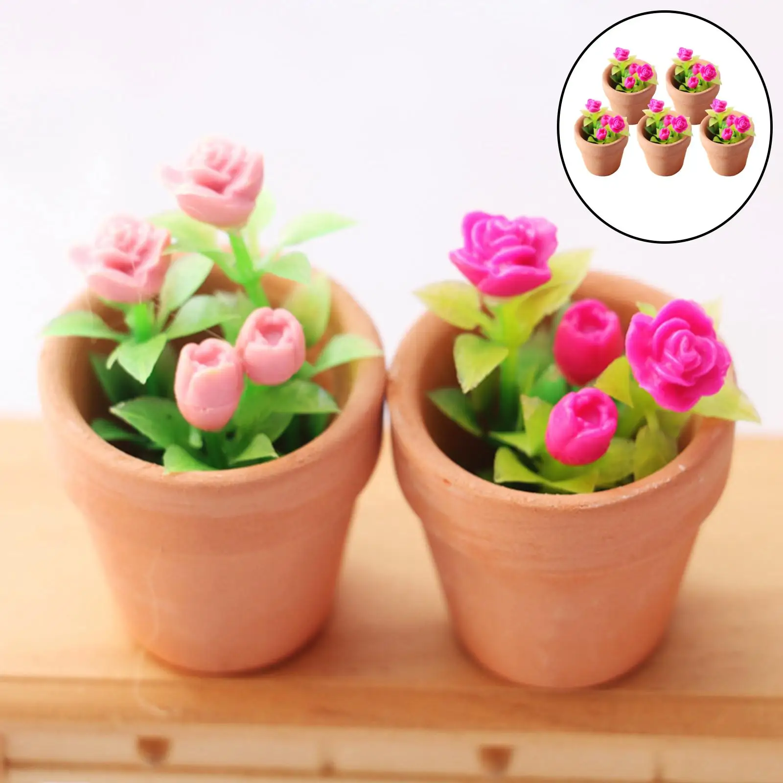 Mini Rose Potted Plants 1:12 Dollhouse Birthday Gifts Plant Potted for Kids Children