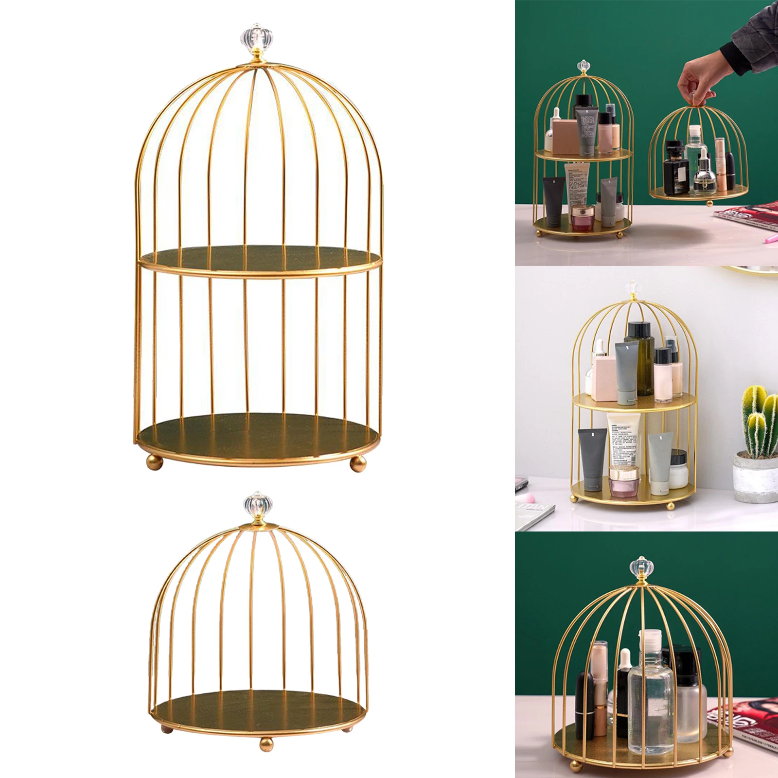 Nordic Bird Cage Desktop Organizer Cosmetic Makeups Display Spice Jar Rack Jewellery Metal Tray for Dresser Shelves Desk