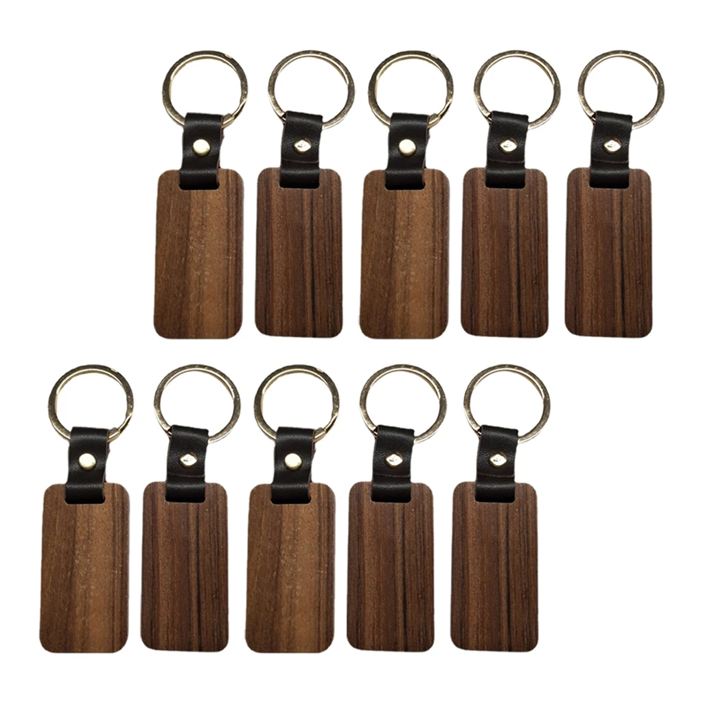10pcs Wooden Keychain Rectangular Collectible Key Ring Car Bag Hanging Pendant Painting Crafts Cute Keychain for Women Men