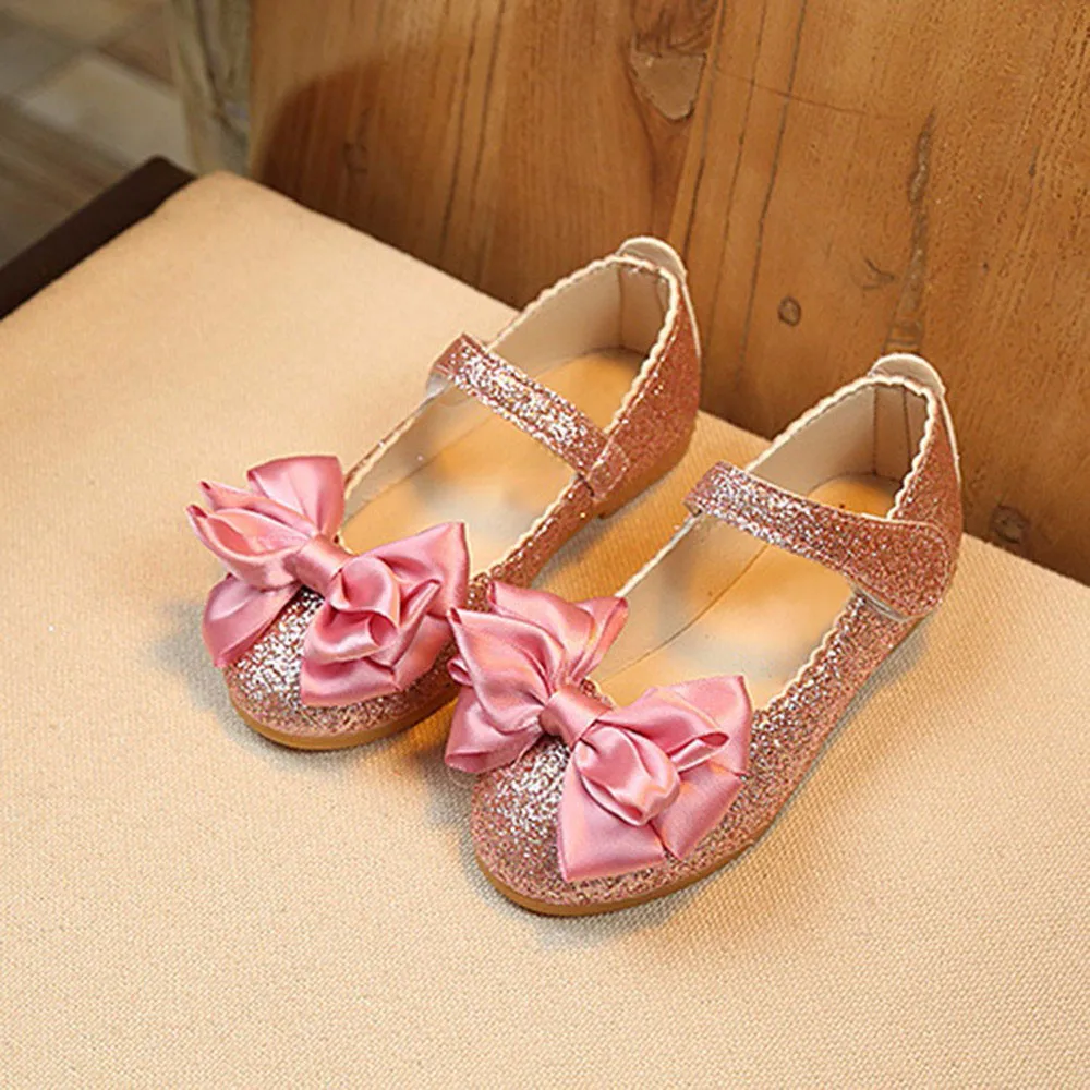 Children Girl Elegant Shoe Bling Princess Bowknot Dance Nubuck Leather Single Shoes Kid Flat Hook Flat Shoe Prom Party Обувь leather girl in boots