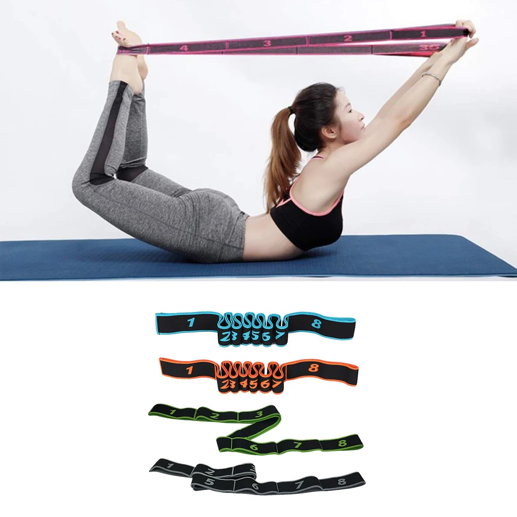 Yoga Strap 90cm Ligament 8 Loops Stretch Band Gymnastics Pull Up Loop Belt 