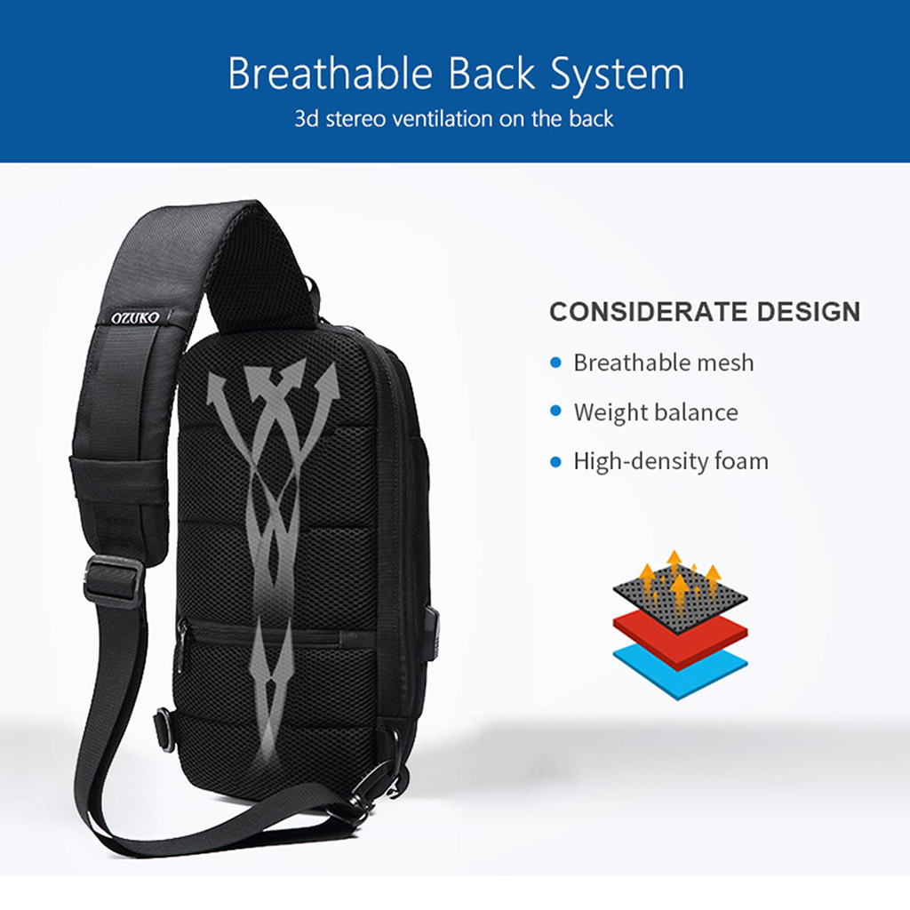Sling Bag Shoulder Waterproof with USB Charging Port for Men  camouflage