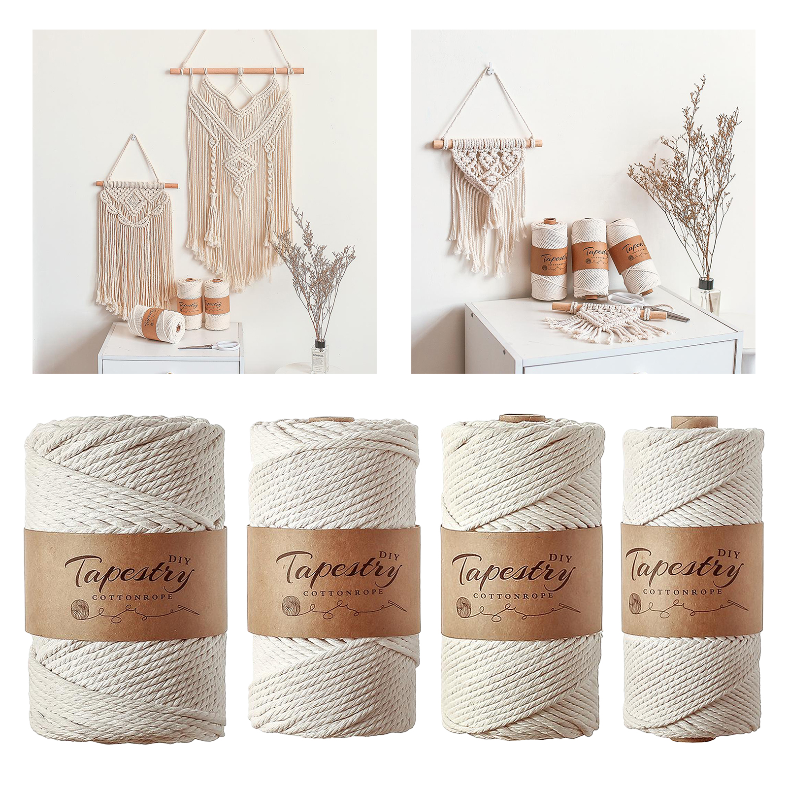 Natural macrame cord 2-5mm cotton cord 50-100m skein cotton rope for DIY