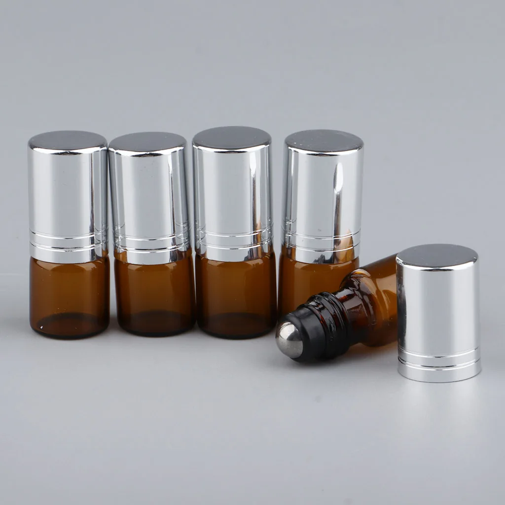 Pack of 5Pcs 2ML Empty Glass Essential Oil Perfume Roller Ball Bottles Cases Holders, 3 Color Available