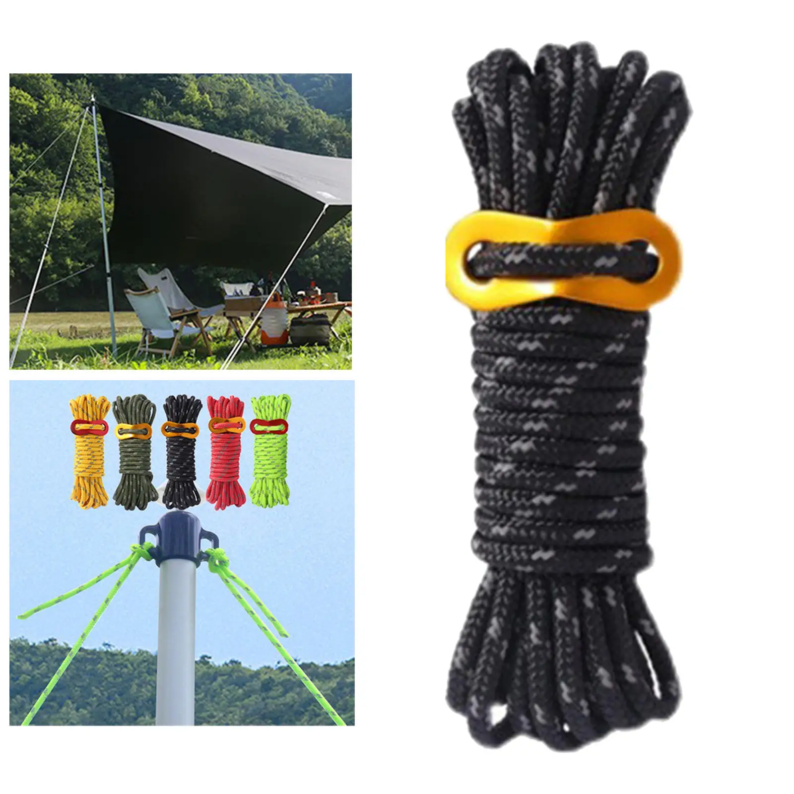 5mm Outdoor Guy Lines Tent Cords Camping Rope with Aluminum Guylines Adjuster Tensioner for Camping, Hiking, Backpacking