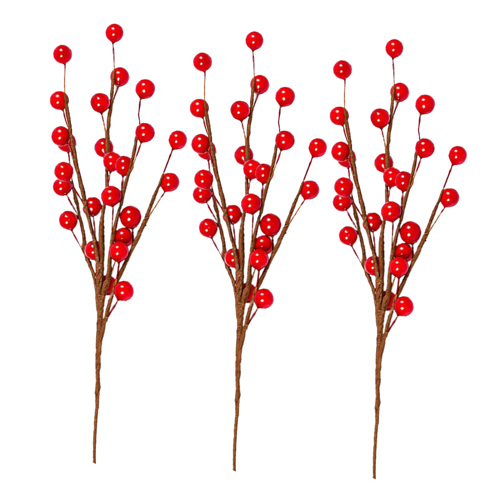 3pcs Artificial Pine Picks, Christmas Red Berries Pine Cones Stems, Mini Stimulation Red Berries Branches