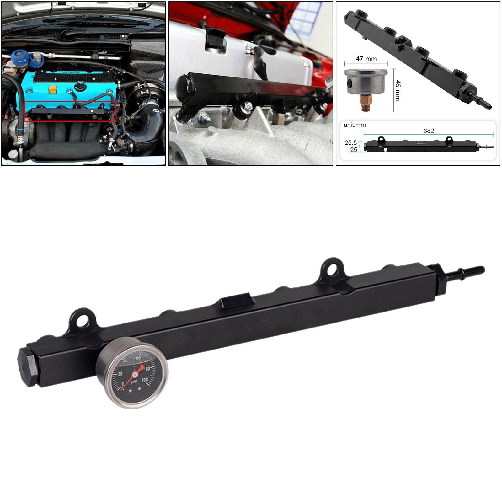 Billet Aluminum K Series Fuel Rail Replacement For Honda Civic and Acura Si Rsx Tsx K swap Engine