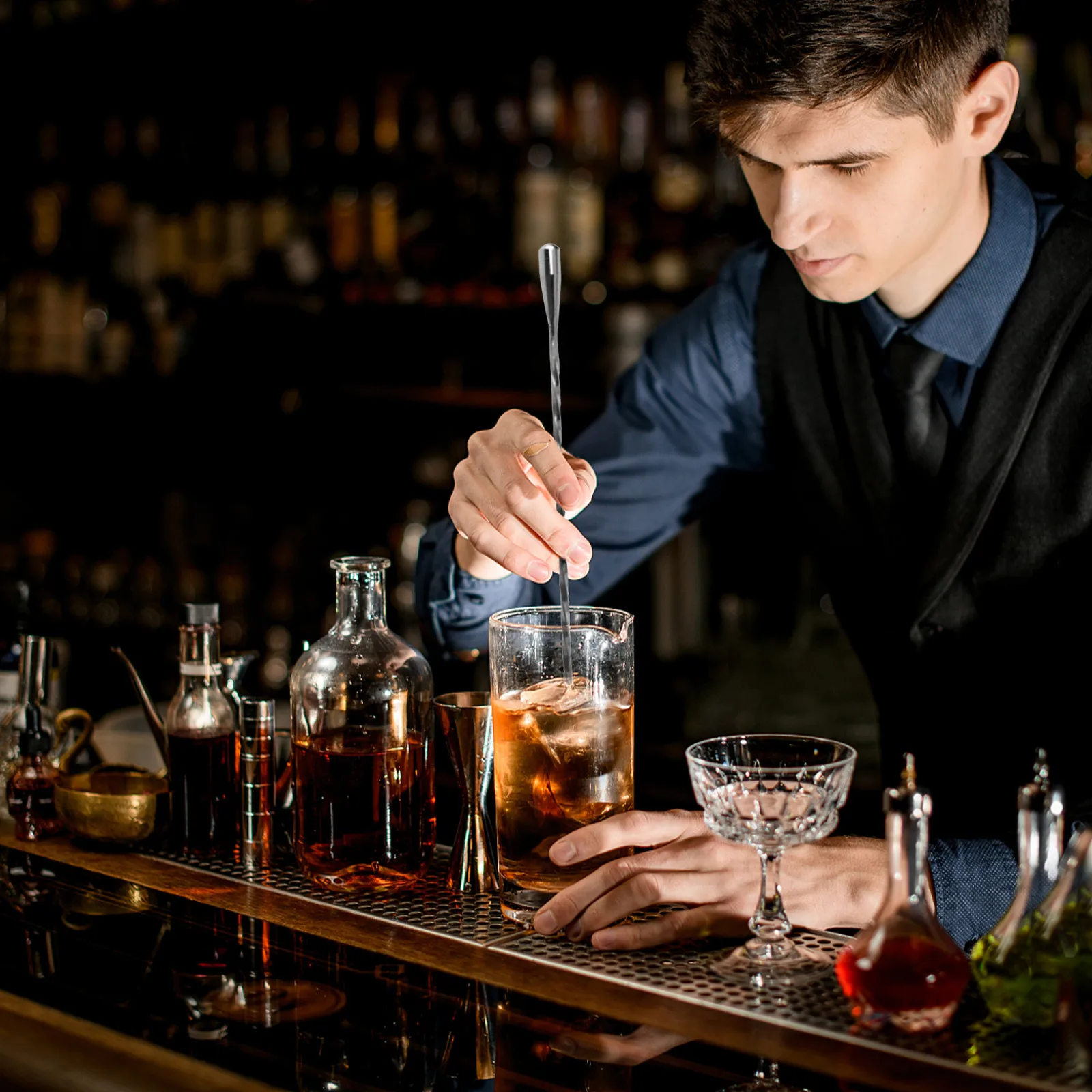 T&F Cuillère à cocktail en acier inoxydable avec tourbillon en verre 