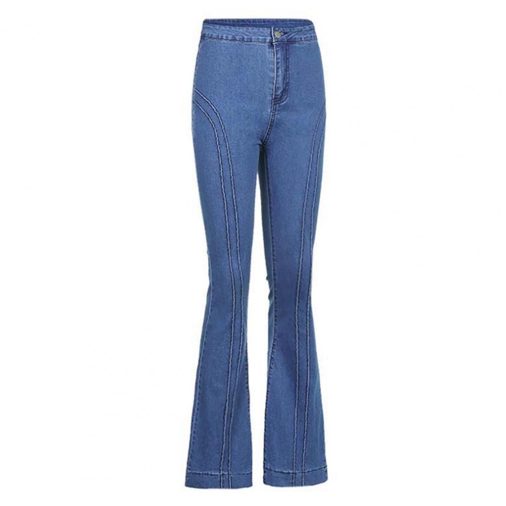 Dropshipping!! nova mulher flare jeans listrado botão