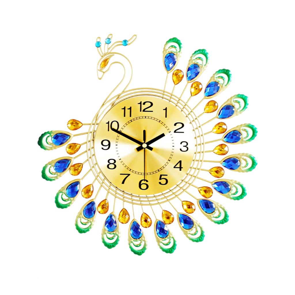 35cm Large European 3D Peacock Wall Clock Silent Battery Powered Art Hanging Clocks Living Room Office Kitchen Decorative