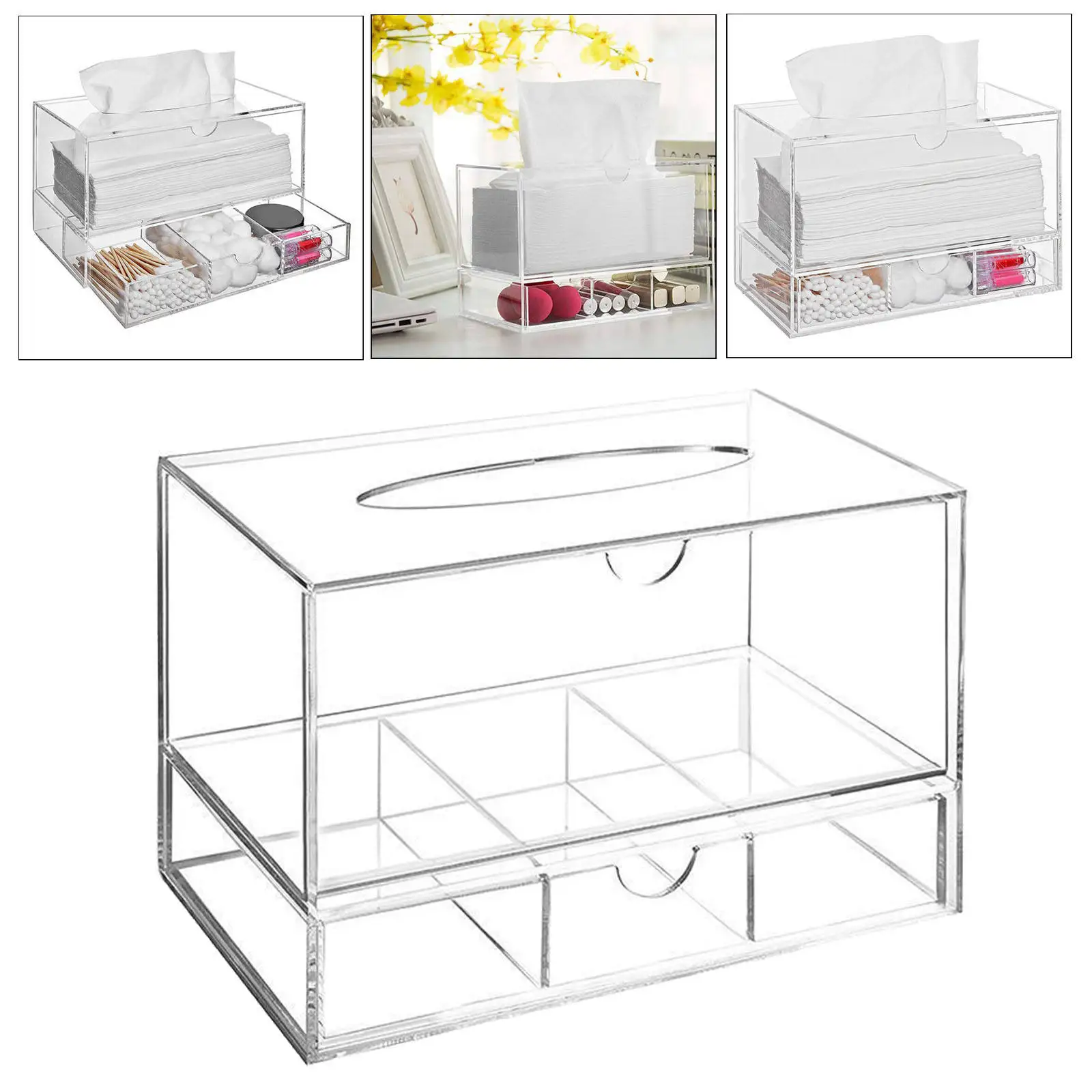 Acrylic Cosmetics Tissue Makeup Organizer Shelf Drawer Storage Box Display