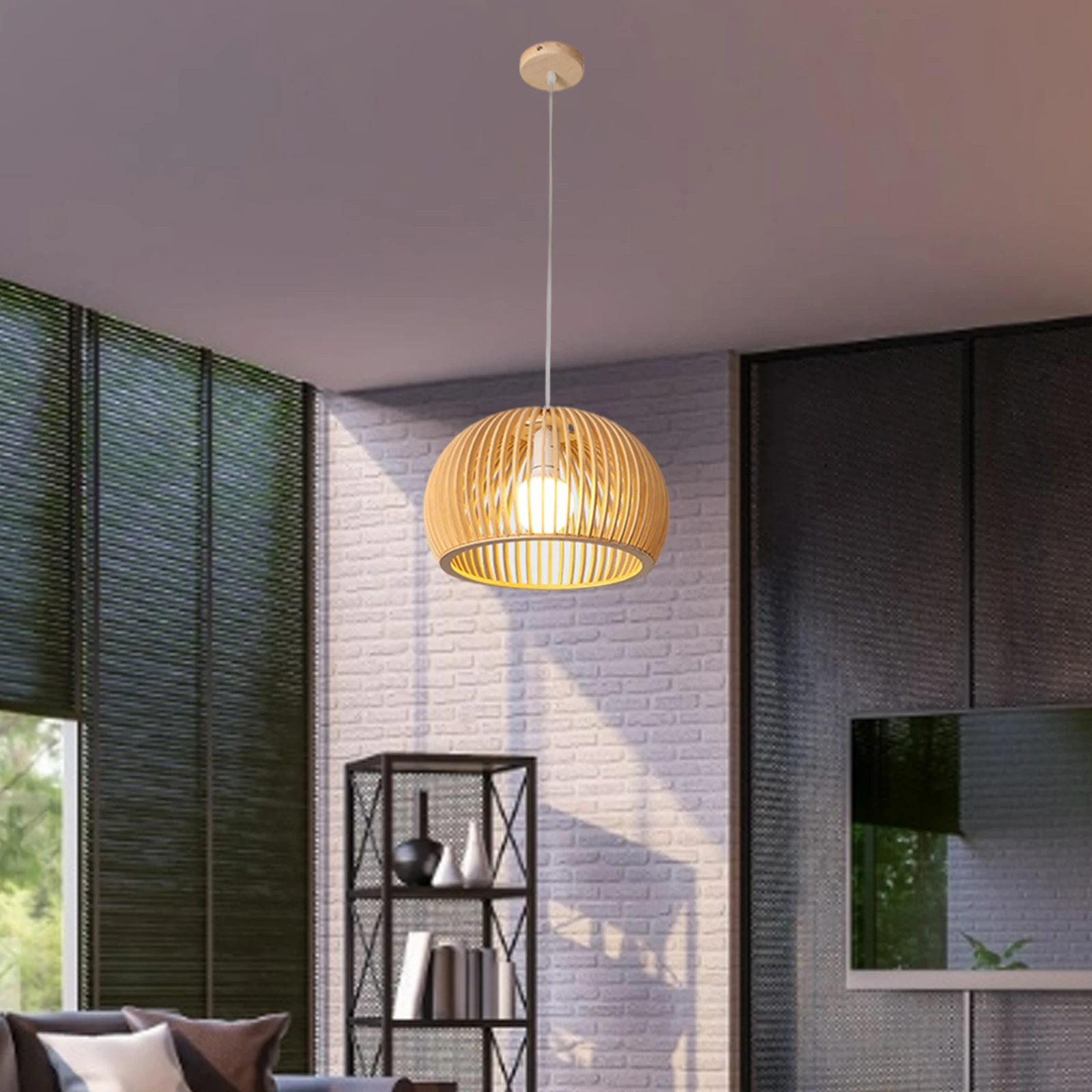 Woven Rattan Decorative LED Pendant Light for Kitchen & Home, Single Natural Wood Handmade Woven Pendant Lights