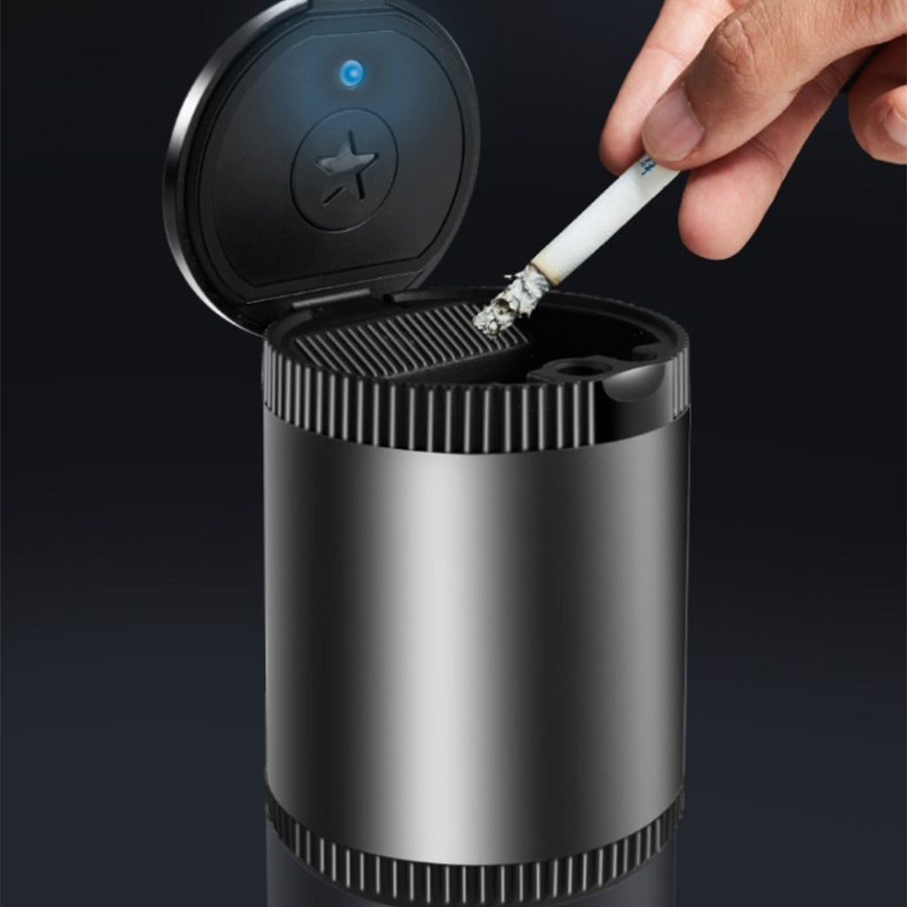 Car Ashtray with LED Light Ash Tray Aluminum Cup Portable Smokeless Auto Ashtray