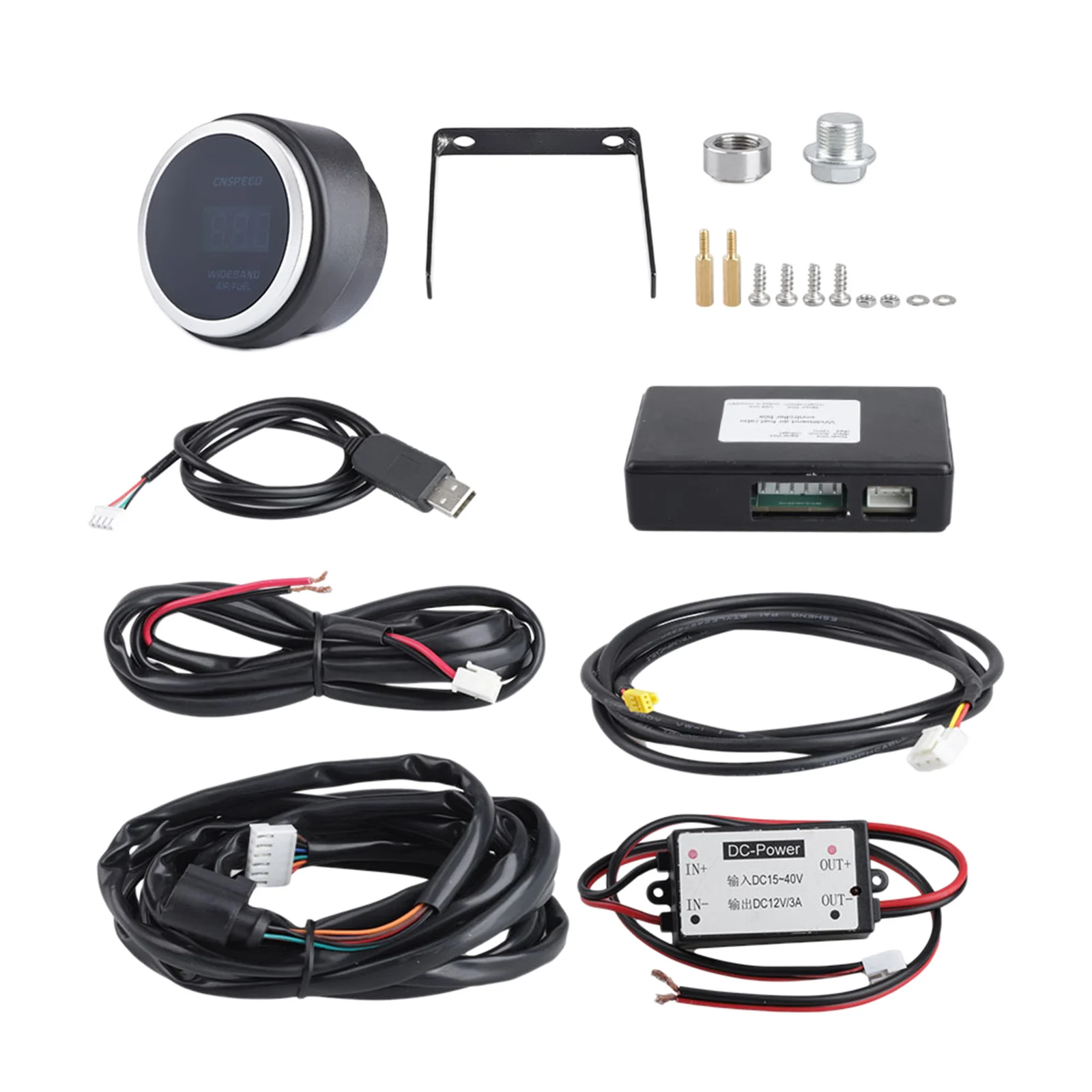 Wideband Air / Fuel Wide Band Ratio AFR Gauge Kit Includes Oxygen Sensor Data Logging Output Blue LED Display 2-1/16