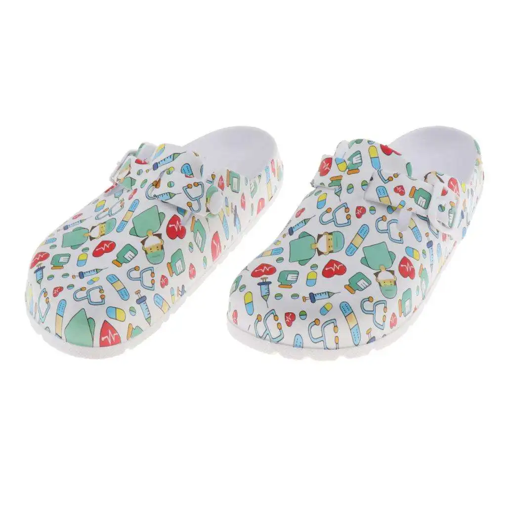 Women Printed Work Shoes for Nursing Chef Kitchen Restaurant Summer Casual Slip Resistant Clogs Flat Shoes