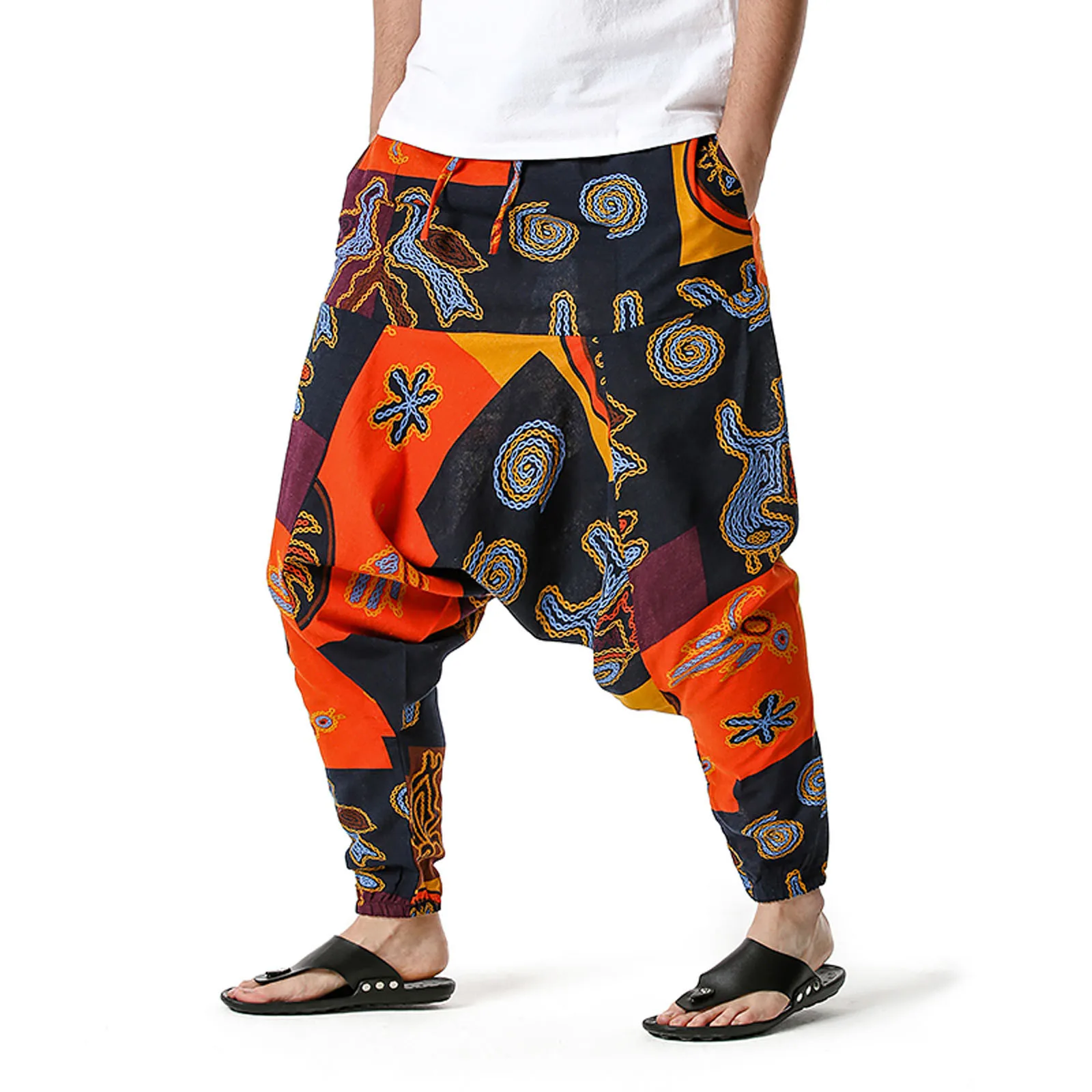 Fashion Men Harem Pants Joggers Streetwear Elastic Waist Loose Drop Crotch  Trousers Men 2021 Pockets Printing Pants S-3XL 2021
