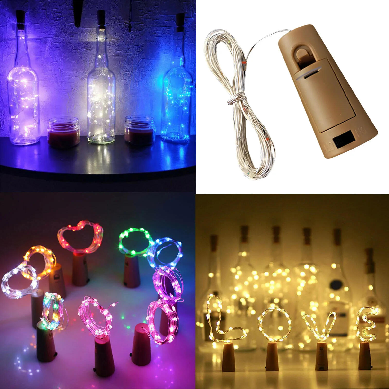 Cadena de luces de botella 10 LED Fairy String cierre de botella cadenas de luces 