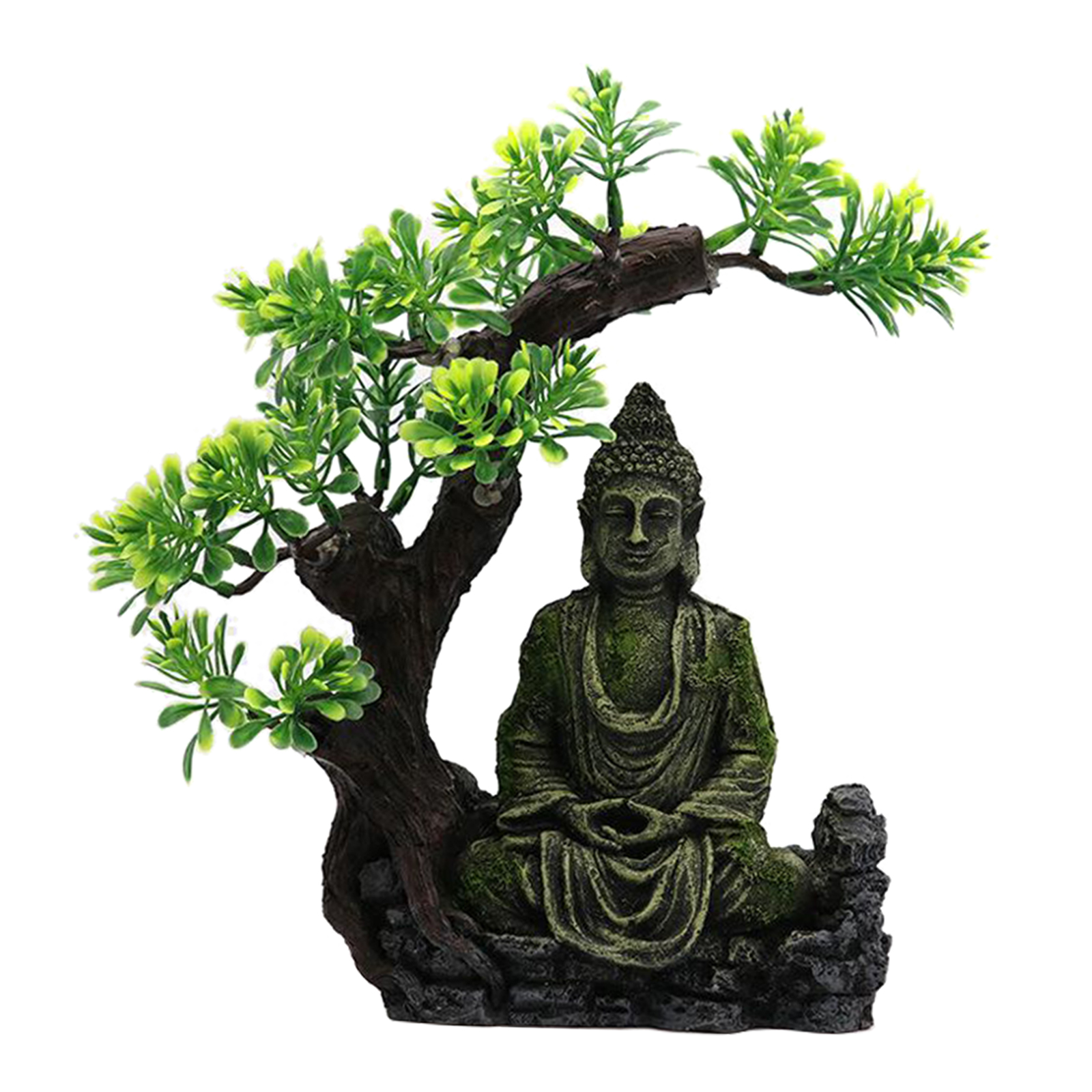 Creative Carved Resin Moss Zen Buddha Figurine Aquarium Hideout Landscape Scene Shelter Hiding Fish Tank Home Desktop Ornaments