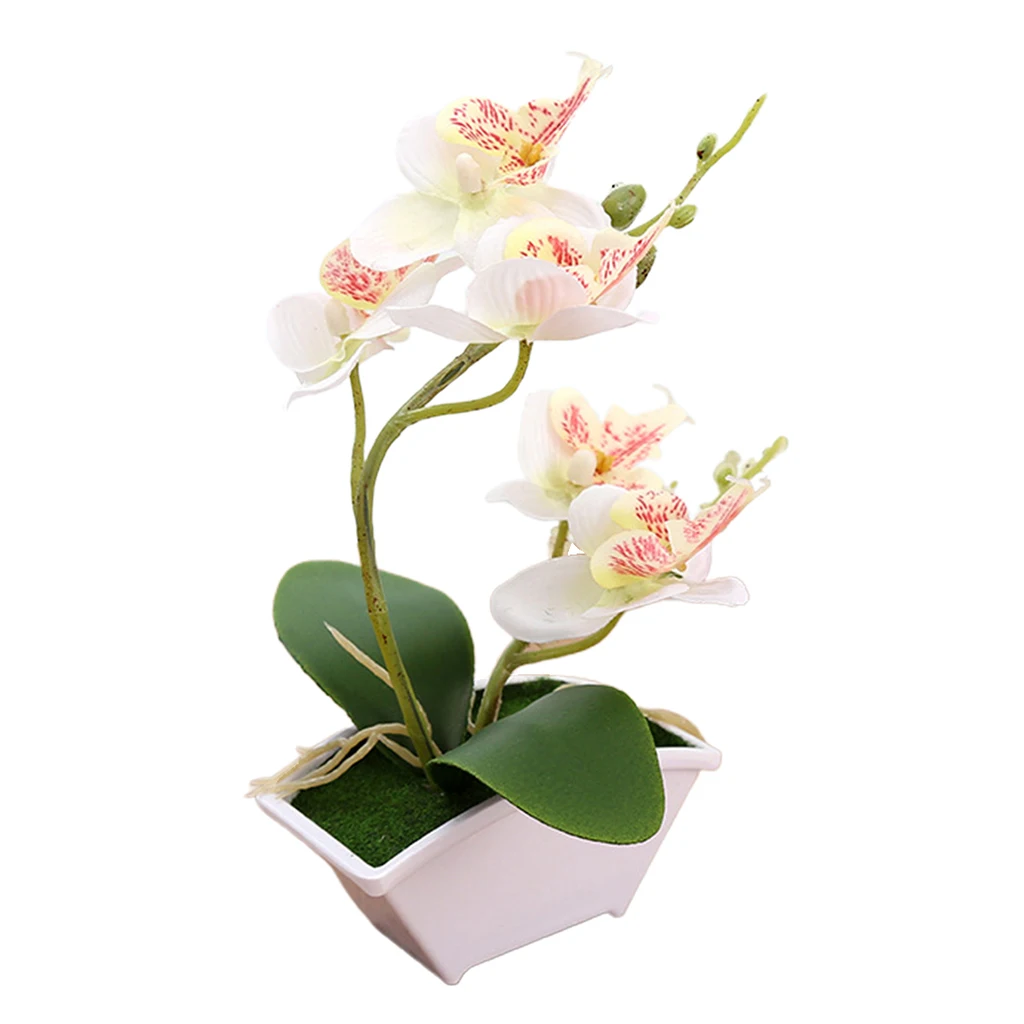 Artificial Orchid Bonsai Faux Flower Indoor Outdoor Office Decor with Pot Vase