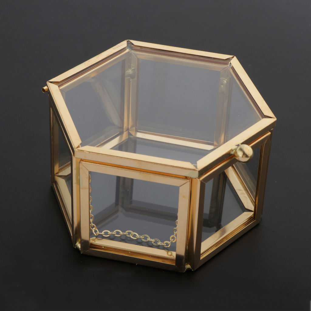 Hexagon Clear Glass Jewelry Box Wedding Ring Box Geometric Jewellery Organizer Box Showcase Container for Necklace Watches box