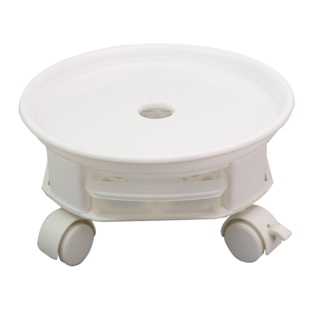 Natural Resin Plant Caddy Round Plant Dolly with Universal Wheels and Water Drawer - White