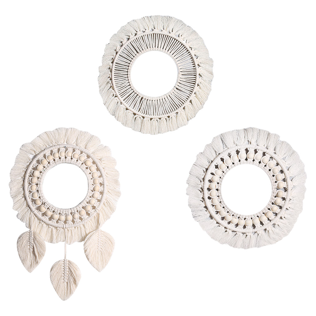 ing Wall Mirror with Macrame Fringe Round Decorative Boho Antique Mirror for Apartment Living Room Bedroom Baby Nursery
