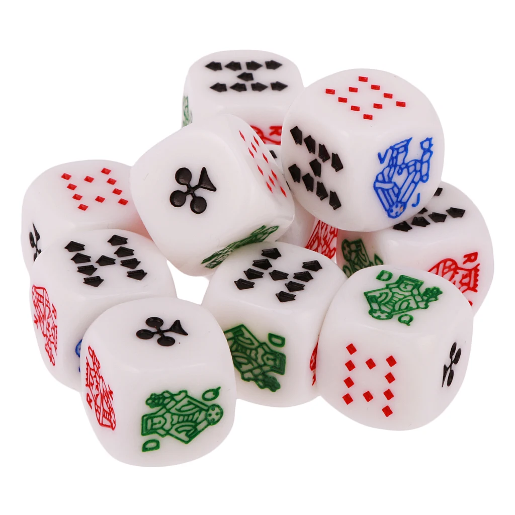 MagiDeal Hot Sale Acrylic 10Pcs 12mm Six Sided Poker Dice for Casino Poker Card Game Favours for Fun Family Pub Game Dice Toy