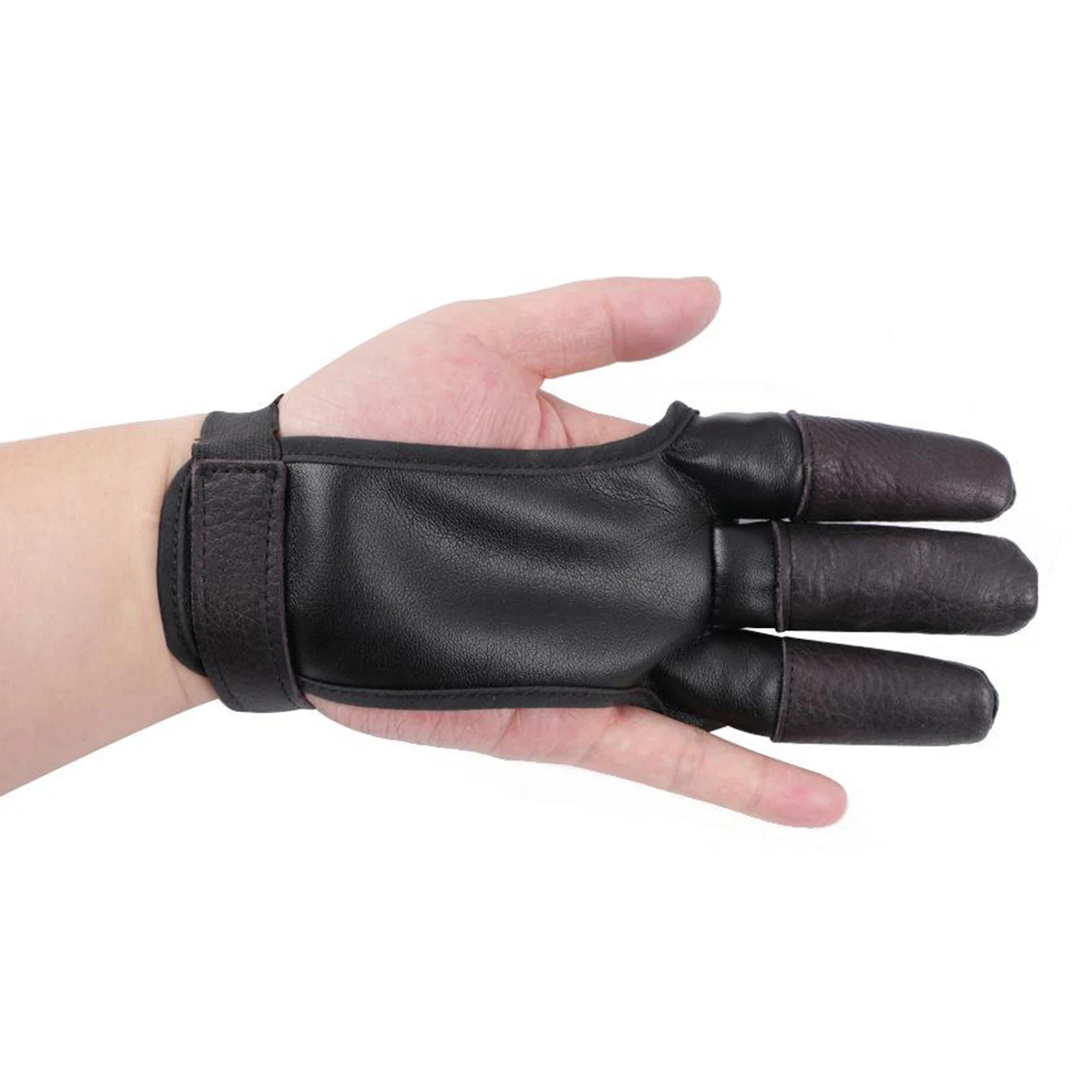 1Pc Archery Recurve Bow Artificial Leather 3-Finger Glove Finger Tabs Black 