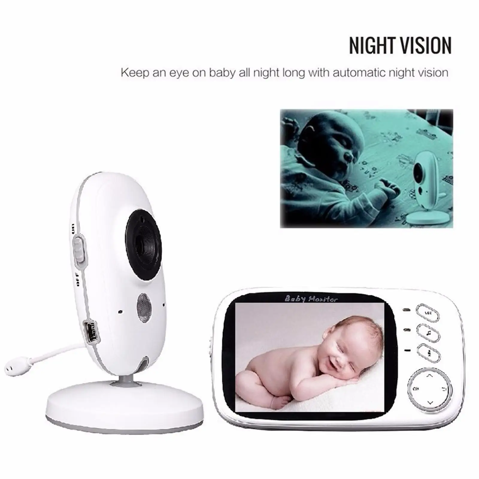 Wireless Baby Monitor 2 Way Talk Digital Audio Digital Indoor with Camera Infant Baby Care Video Color 3.2 inch Screen Portable
