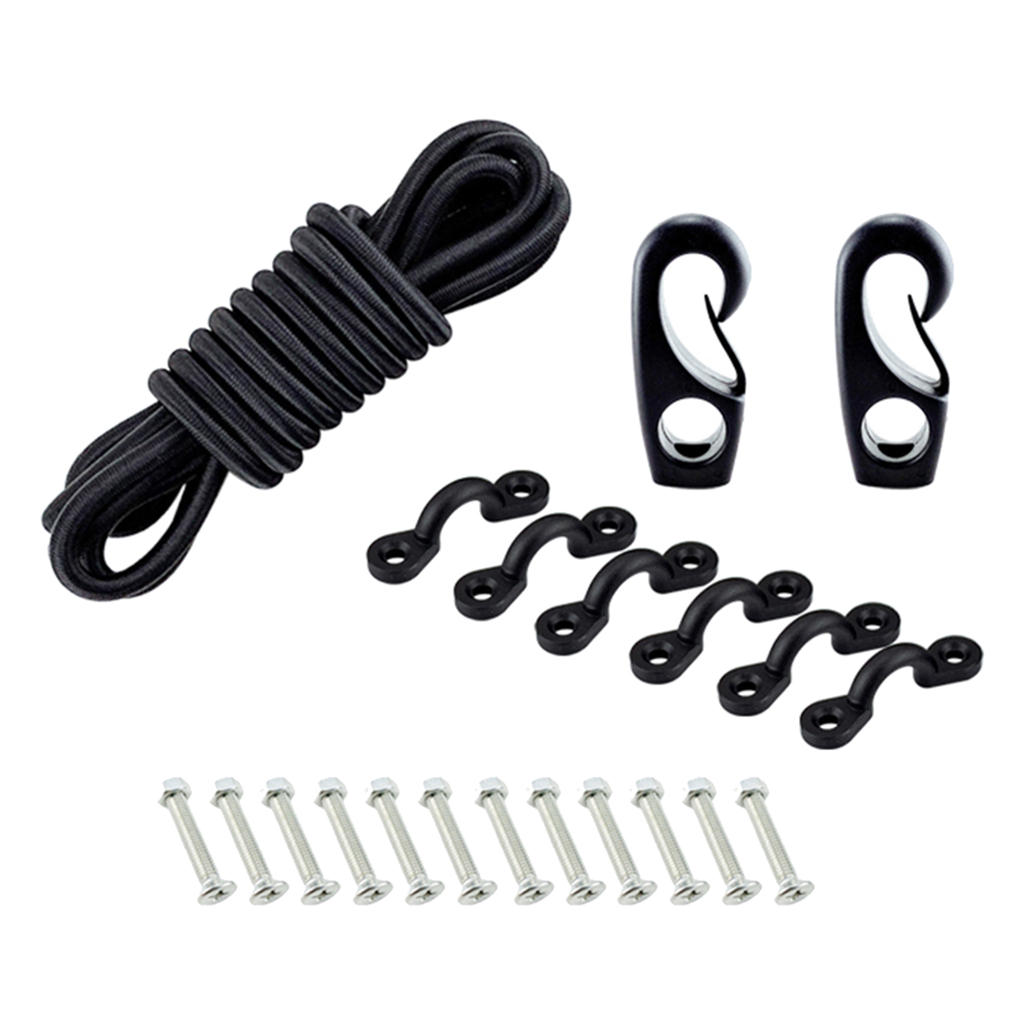 Marine Kayak Bungee Kit Bow & Stern Tie Downs 8ft Cord 6 Nylon Padeyes