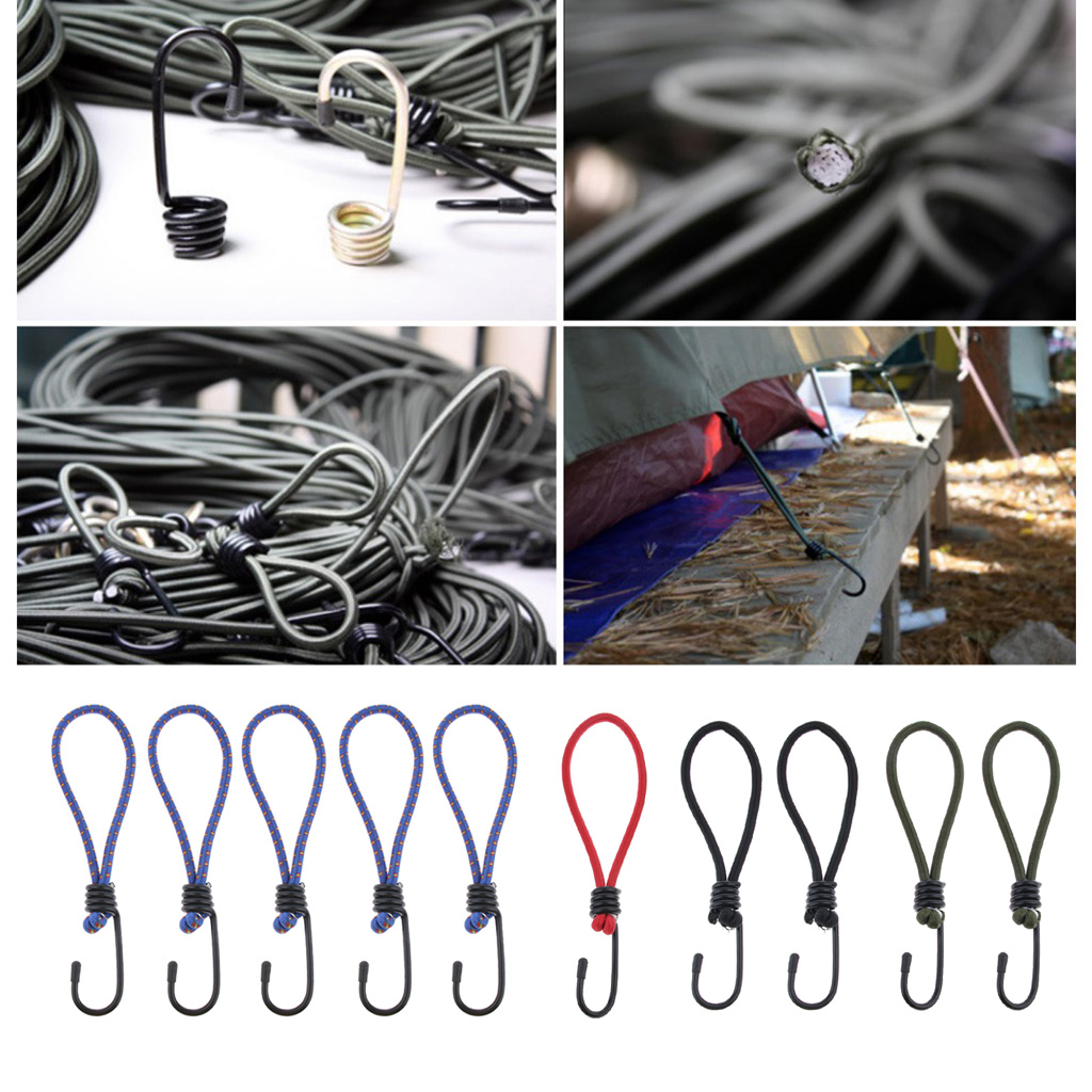 5 Pcs Bungee Hook Tie Tarpaulin Elastic Stretch Cord Straps With Hook for Camping & Hiking Tents Shelters Accessories