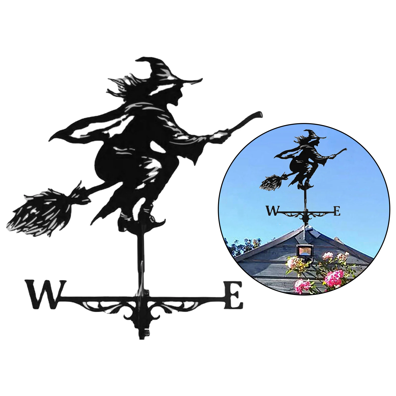 Stainless Steel Weathervane with Witch Statue Ornament Home Gifts for Patio