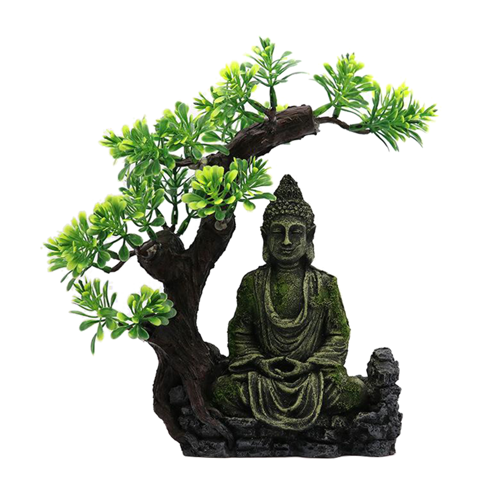 Creative Carved Resin Moss Zen Buddha Figurine Aquarium Hideout Landscape Scene Shelter Hiding Fish Tank Home Desktop Ornaments