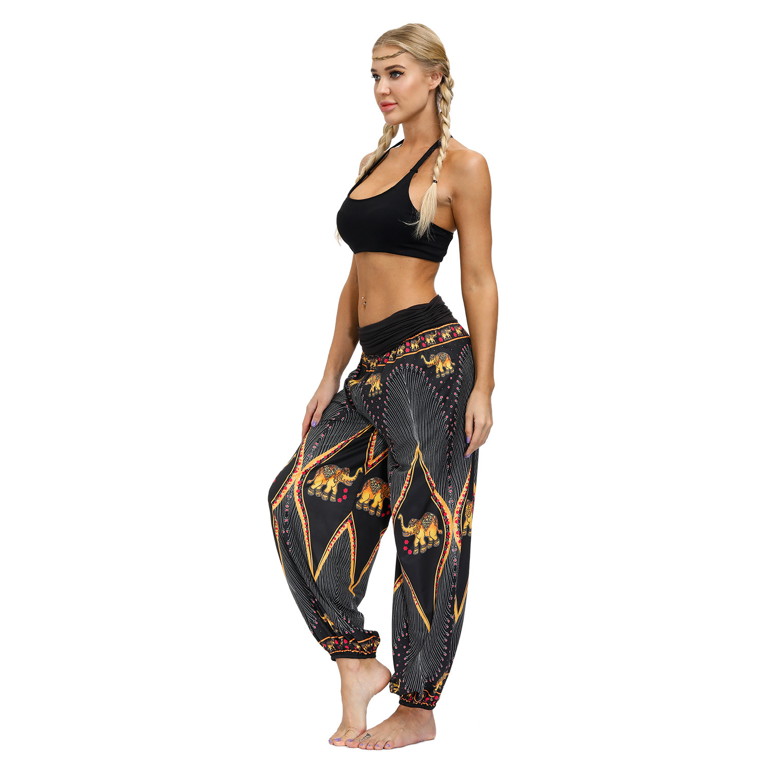 Casual pants women's summer elephant digital printing plus size women's elastic waist bloomers gym clothes yoga pants women Casual pants women's summer elephant digital printing plus size women's elastic waist bloomers gym clothes yoga pants women