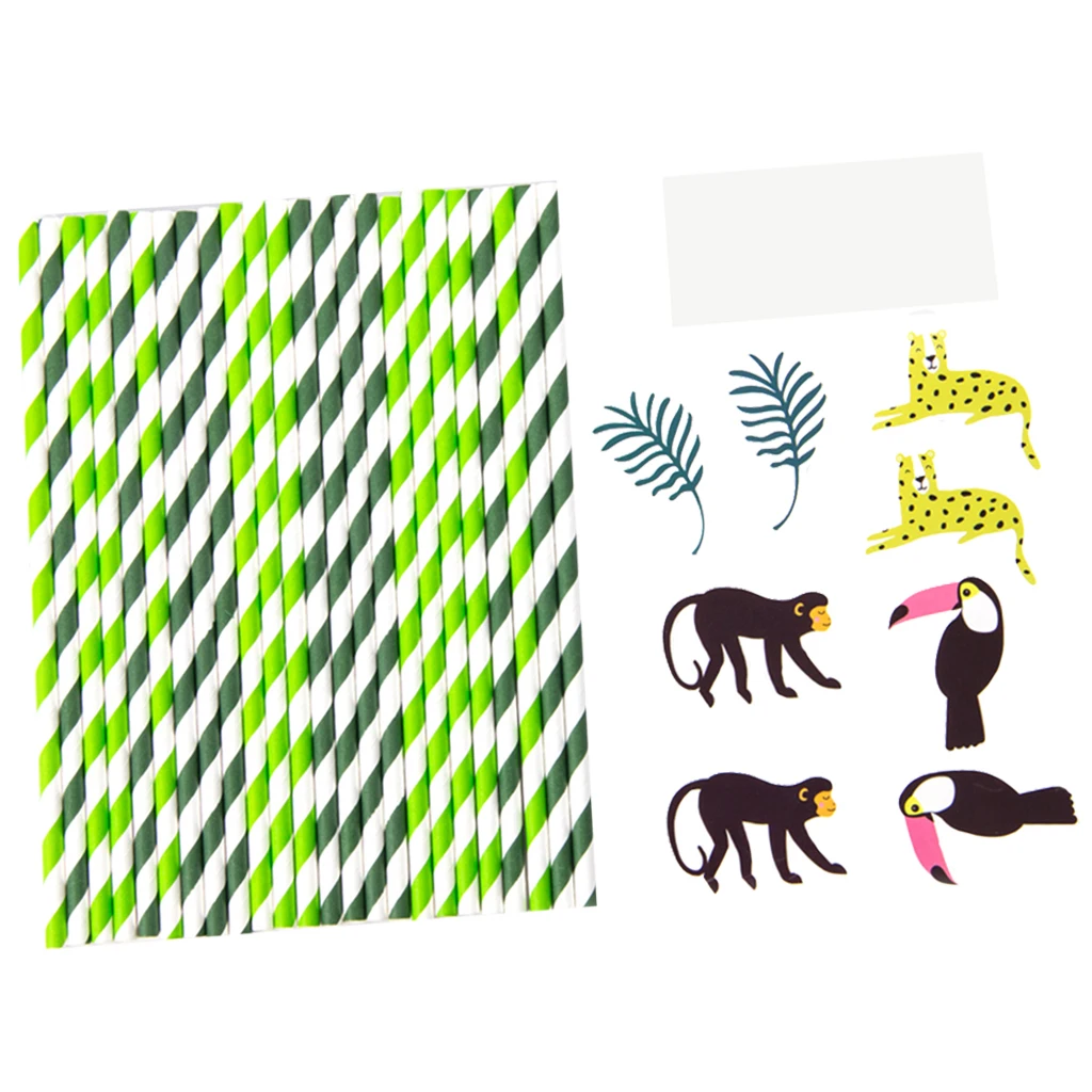 Jungle Theme Decor Props Include: 24pcs Party Decor Straws and 8pcs Cards