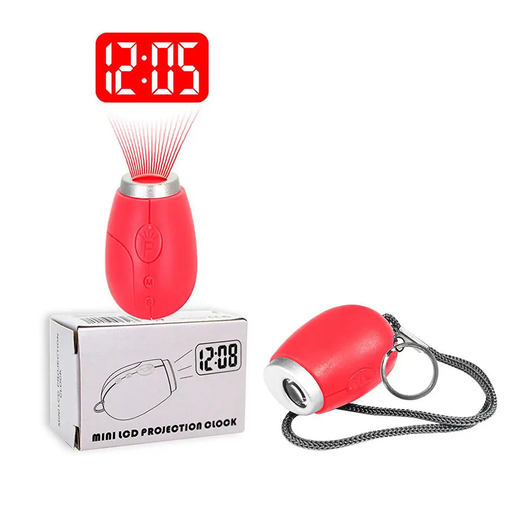 Portable Mini Projection Clock, for LED Wall or Ceiling Projection, Bedrooms, Travel, Camping, with Key chain 3 Colors