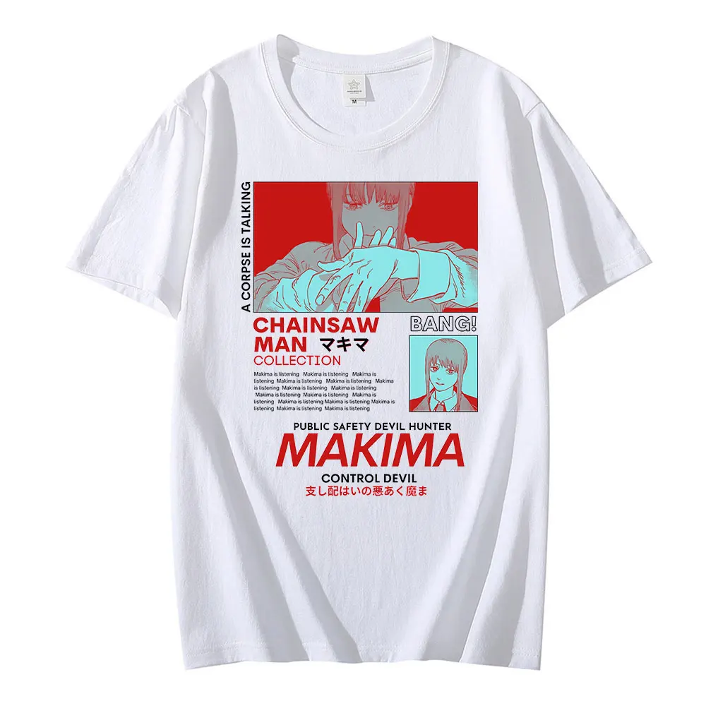 Chainsaw Man MAKIMA Japanese Anime T Shirt Men Manga Graphic Tees Tops  Funny Cartoon T-shirt Unisex Hip Hop T-shirts Male