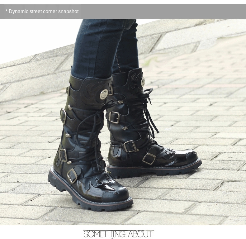 Genuine Leather Men's Motorcycle Boots Knee High Punk Tactical Tactical Boots Winter Snow Boots New Male Rock Half Boots