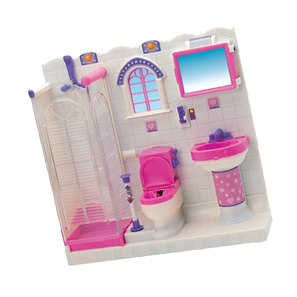 Plastic Dollhouse Miniature Bathroom Furniture Play Set for Dolls Accessories Furniture Decor Life Scenes GIrls Kids DIY Toy