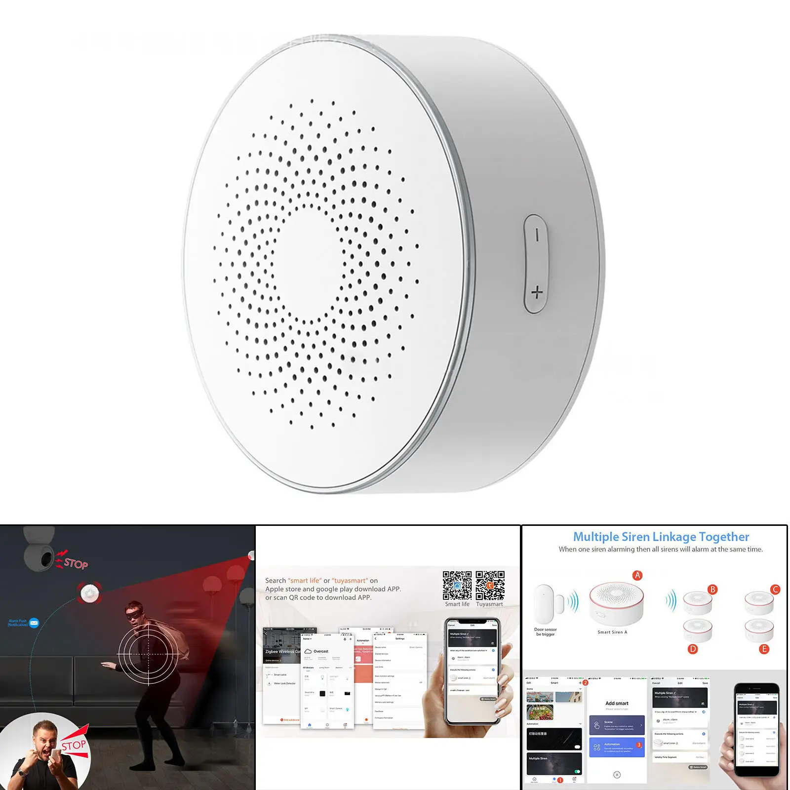 WiFi Smart Siren Plug-EU for Tuya App Remote Control Wireless Audible Alerts Sound Alarm Bedroom Sheds Patio Office Home Safety