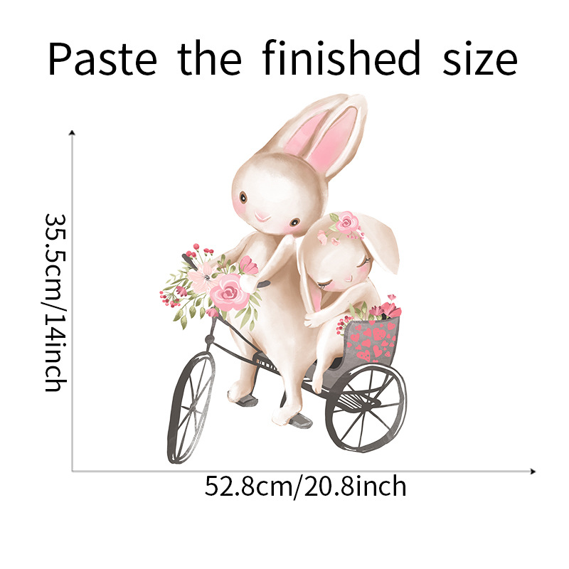Cute Rabbit Cycling Couple Wall Stickers Children's Room Baby Room Decoration Stickers Girls Bedroom Wall Stickers