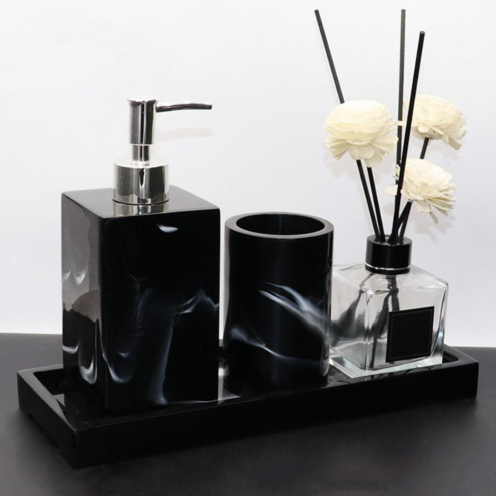 Premium Resin Marbling Bathroom Storage Vanity Tray Cosmetics Parfume Organizer for Toilet Tank Wash Basin Bathroom
