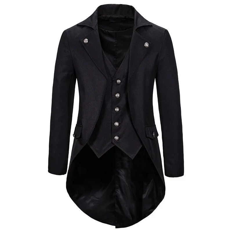 medievais Steampunk, blazer masculino, smoking vitoriano, duas peças falsas, traje Cosplay