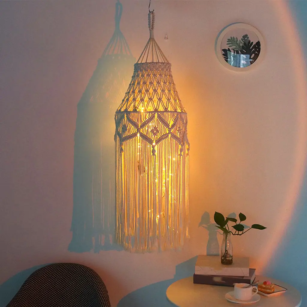 Macrame Lamp Shade Handmade Woven Pendant Modern Creative Decoration Ceiling Light Shade for Home Ceiling Bedroom Living Room