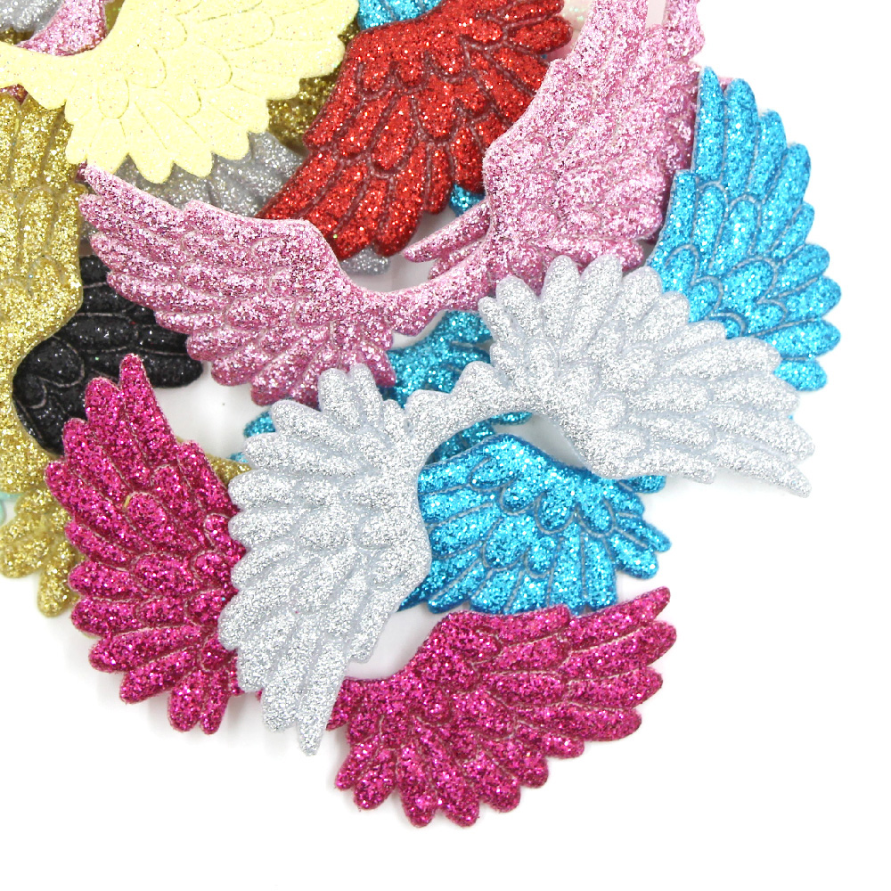 Description Picture 2 of item20pcs Angel Wing Applique Patches Colorful Sequin Patch for Clothing Sewing Accessories DIY Glue on Hair Clips Headwear 37*70mm
